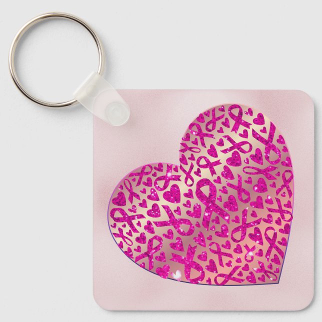 Corazón apoyo contra el Cáncer de Mama Camiseta Nyckelring (Framsida)