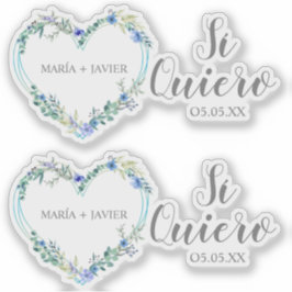 Corazón Flor Sí Quiero Español para Boda Klistermärken