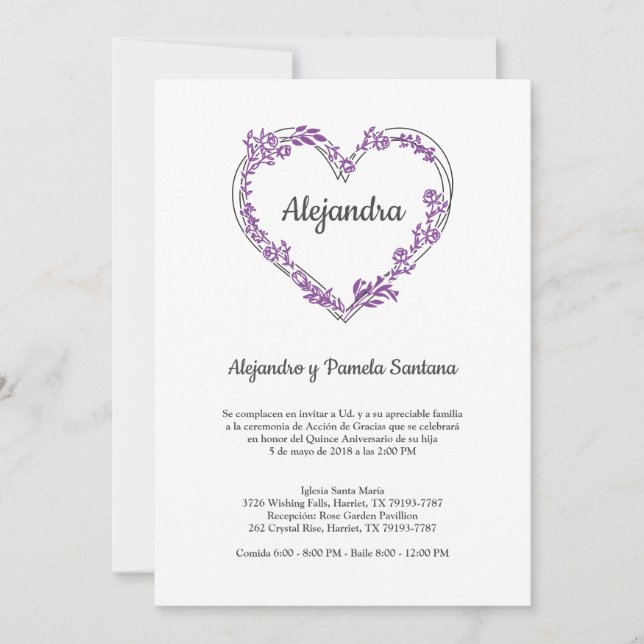 Corazón Floral en Morado para Quinceañera (Framsida)