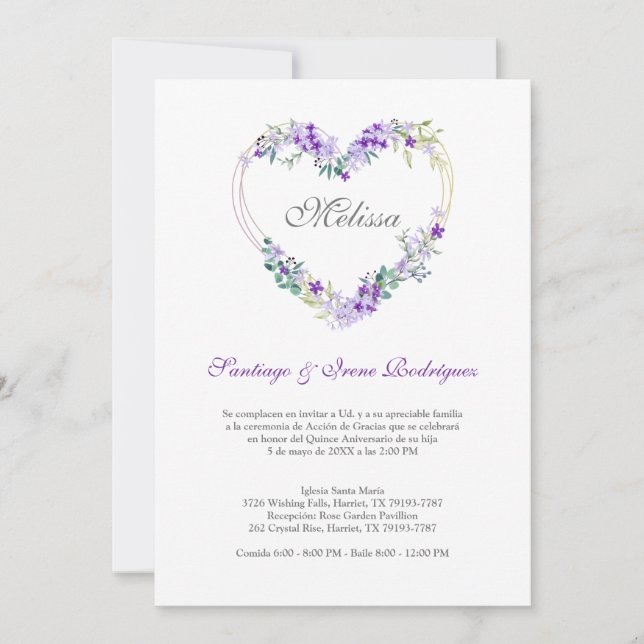 Corazón Floral en Morados para Quinceañera (Framsida)