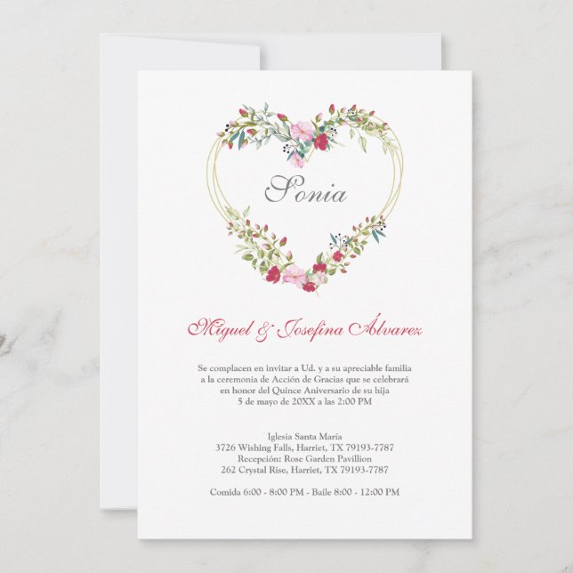 Corazón Floral en Rosa y Rojo para Quinceañera (Framsida)