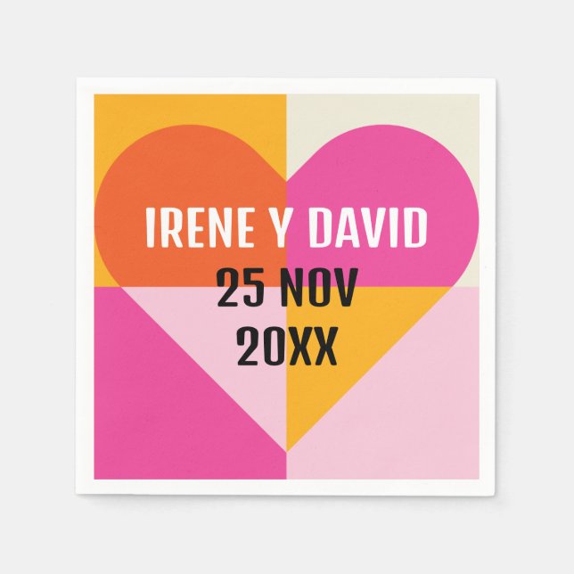 Corazón Geométrico Cuadrícula Naranja y Rosa Pappersservett (Framsidan)