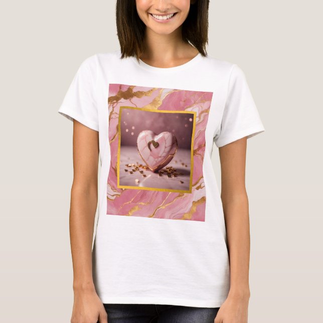 Corazón rosa mármol y dorado t shirt (Framsida)