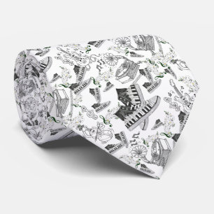 Corbata con instrumentumento musical y flores slips