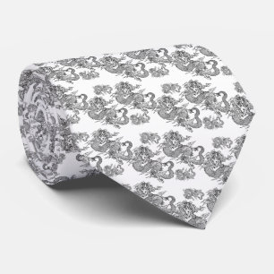 Corbata elegante blanco con dragón negro slips