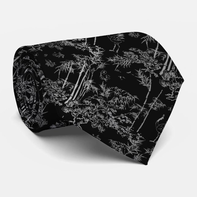 Corbata negra elegante con bambú gris slips (Rullad)