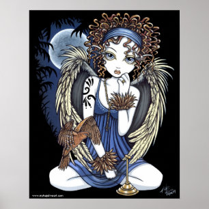 "Cordelia" Gothic Måne Oil Bird Angel Art Poster