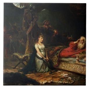 Cordelia och kung Lear (olja på kanfas) Kakelplatta