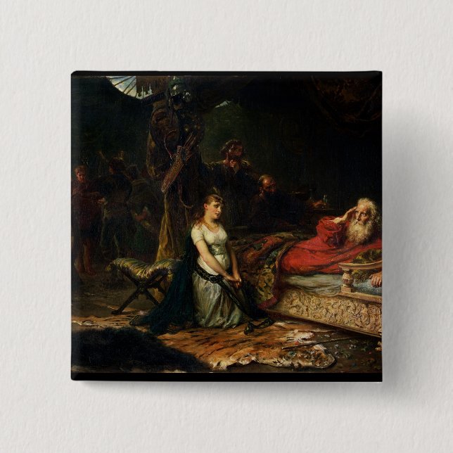 Cordelia och kung Lear (olja på kanfas) Knapp (Framsida)