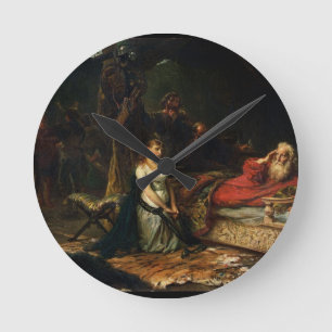 Cordelia och kung Lear (olja på kanfas) Rund Klocka