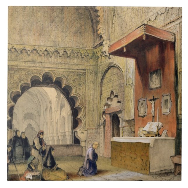 Cordoba: Munk som ber på ett kristet altare i Kakelplatta (Framsidan)