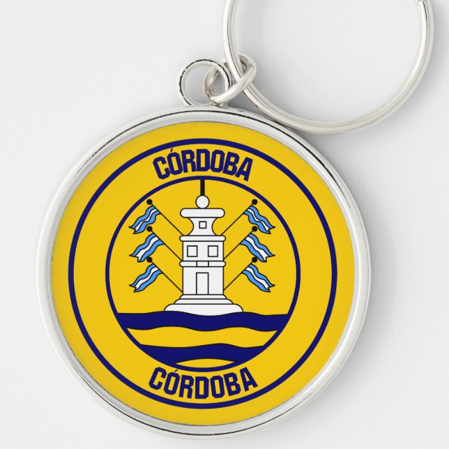 Córdoba Round Emblem Rund Silverfärgad Nyckelring (Framsidan)