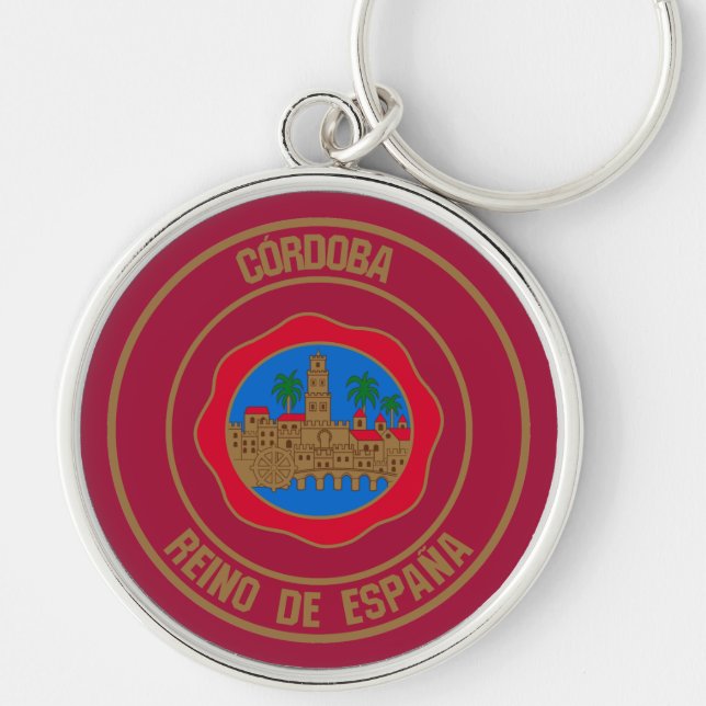 Córdoba Round Emblem Rund Silverfärgad Nyckelring (Framsidan)