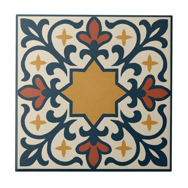 Cordoba Star – Klassisk morisk kakeldesign Kakelplatta (Framsidan)