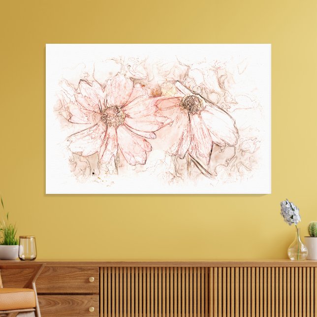 Coreopsis Blommigt Vattenfärg-ID712 Canvastryck (Insitu (Vardagsrum))