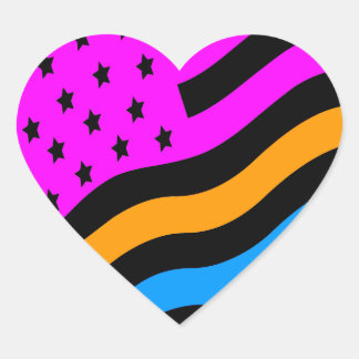 Corey Tiger 80-tal Neon Amerikansk USA Flagga Hjärtformat Klistermärke