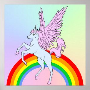 Corey Tiger 80-talet Vintage Stil Unicorn Rainbow Poster