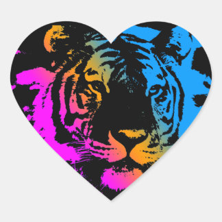 Corey Tiger 80-talets Multifärgad Tiger Ansikte Hjärtformat Klistermärke