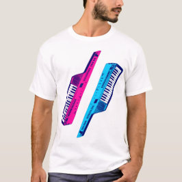 Corey Tiger 80-talets Vintage Keytar Rosa & Blue Tee Shirt