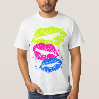 Corey Tiger 80-talets Vintage Läppar & Stars Kisse Tee Shirt