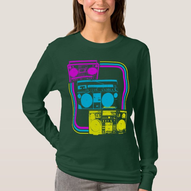 Corey Tiger 80-tals Retro Boombox Radio Tee (Framsida)