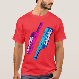 Corey Tiger 80-tals Retro Keytar Rosa & Blå Tee Shirt