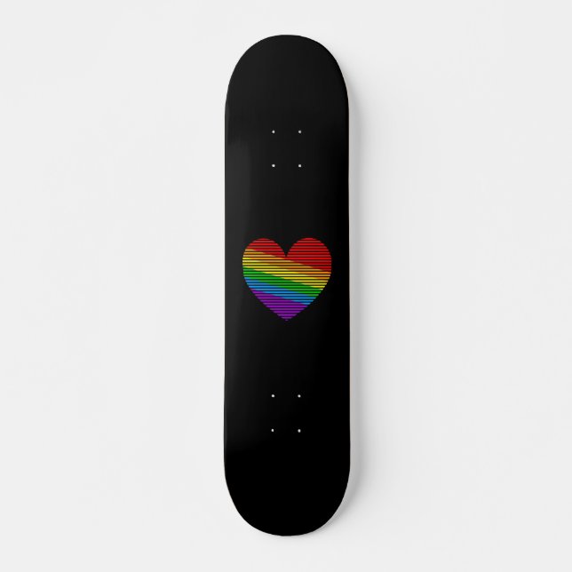 Corey Tiger 80s Rainbow Stripe Heart Skateboard (Framsida)