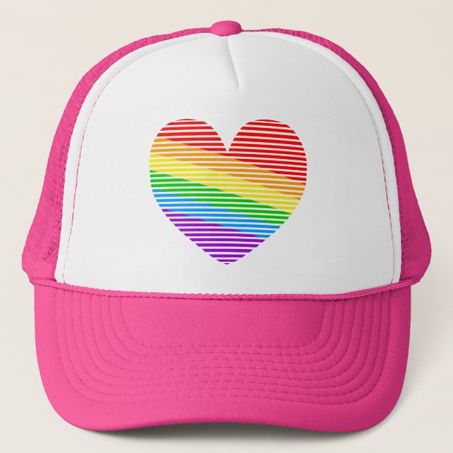 Corey Tiger 80s Rainbow Stripe Heart  Truckerhatt Keps (Framsida)