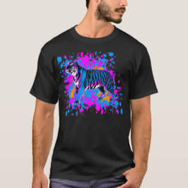 Corey Tiger 80s Retro Blue Tiger Paint Splatter T Shirt