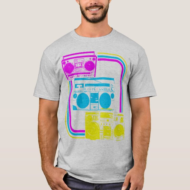 Corey Tiger 80s Retro Boombox Radio T Shirt (Framsida)