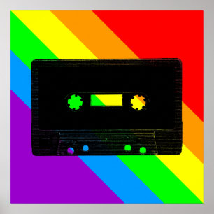 Corey Tiger 80s Retro Cassette Tape Rainbow Poster