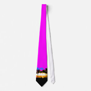 Corey Tiger 80s Retro Handflatan Träd Sunset Tie Slips