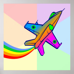 Corey Tiger 80s Retro Jet Fighter Plan Regnbåge Poster