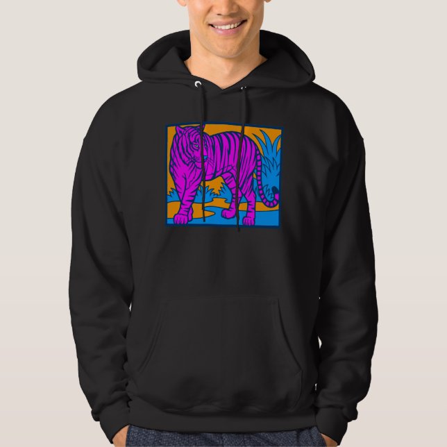 COREY TIGER '80s RETRO JUNGEL TIGER LANDSKAP ROSA Sweatshirt (Framsida)
