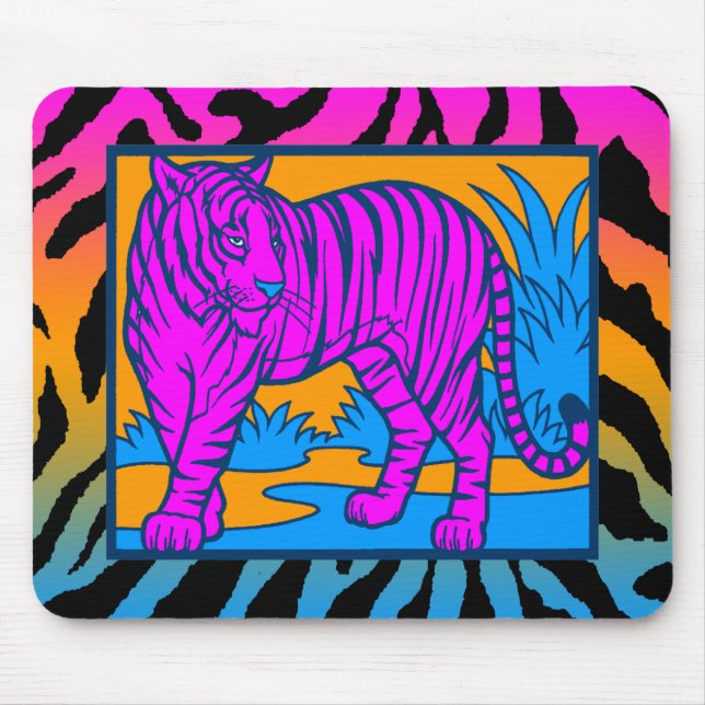 Corey Tiger 80s Retro Neon Djungel Tiger Musmatta (Framsidan)