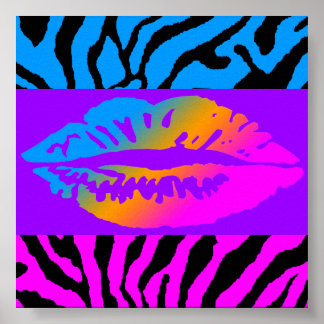 Corey Tiger 80s Retro Neon Läppar Tiger Rand Poster