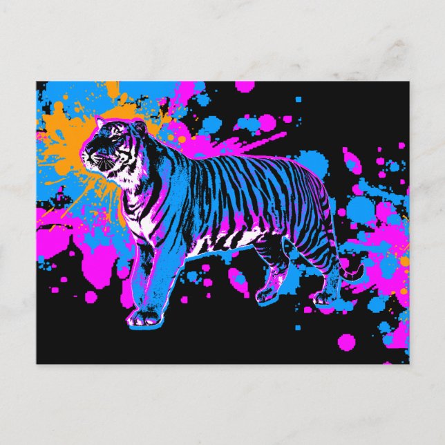 Corey Tiger 80s Retro Paint Splatter Tiger Vykort (Framsida)