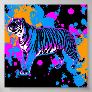 Corey Tiger 80s Retro Tiger Paint Splatter Poster