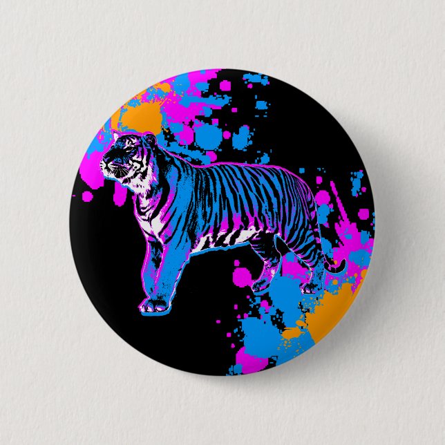 Corey Tiger 80s Retro Tiger Splatter Pin Knapp (Framsida)