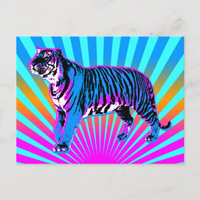 Corey Tiger 80s Retro Tiger Uppgående Sol Vykort (Framsida)
