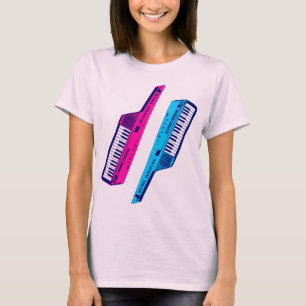 Corey Tiger 80s Retro Vintage Keytar Rosa & Blå Tee