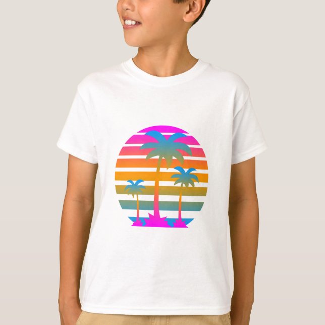 COREY TIGER RETRO SUNSET HANDFLATAN TRÄD T-SHIRT (Framsida)