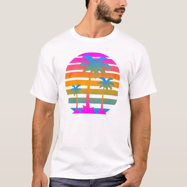COREY TIGER RETRO SUNSET HANDFLATAN TRÄD T-SHIRT (Framsida)