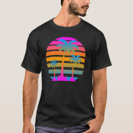 Corey Tiger Retro Sunset Handflatan Träd Tee Shirt