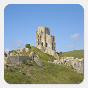 Corfe Castle, Corfe, Dorset, England Fyrkantigt Klistermärke