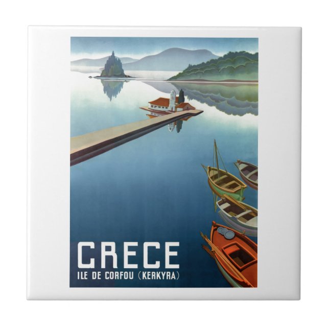 Corfu 1949 Grekland reser affischen Kakelplatta (Framsidan)