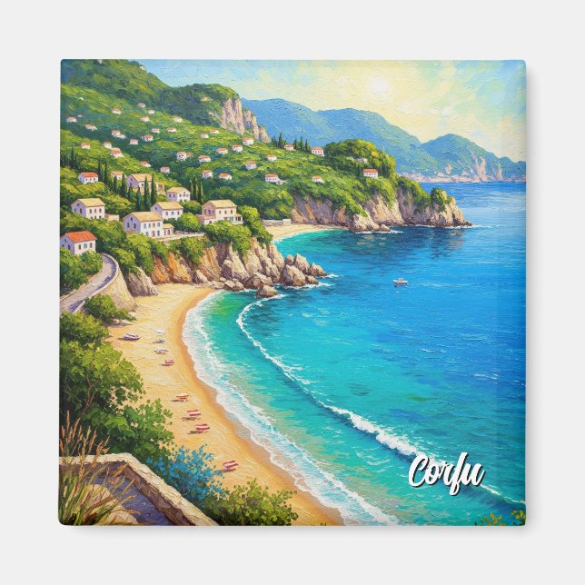 Corfu Coastline Greece Travel Magnet (Framsidan)