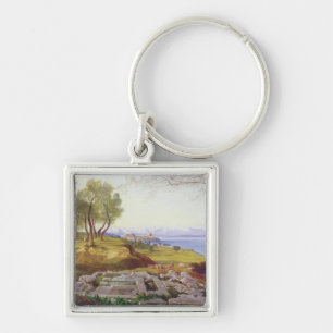 Corfu från uppstigningen, c.1856-64 (olja på fyrkantig silverfärgad nyckelring