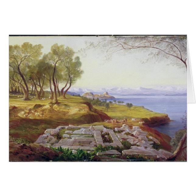Corfu från uppstigningen, c.1856-64 (olja på hälsningskort (Framsidan Horizontal)