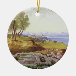 Corfu från uppstigningen, c.1856-64 (olja på julgransprydnad keramik
